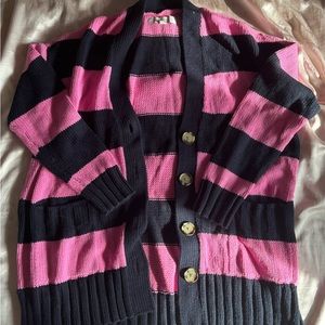women’s pink and black striped cardigan size medium